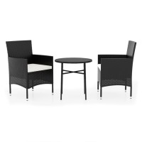 vidaXL 3 Piece Patio Dining Set Poly Rattan Black