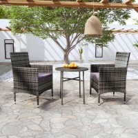 vidaXL 3 Piece Patio Dining Set Poly Rattan Gray