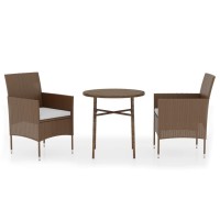 vidaXL 3 Piece Patio Dining Set Poly Rattan Brown