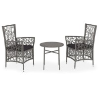 vidaXL 3 Piece Patio Dining Set Poly Rattan Gray