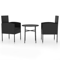 Vidaxl 3 Piece Patio Dining Set Poly Rattan Black