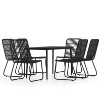 vidaXL 7 Piece Patio Dining Set Black