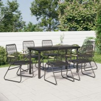 vidaXL 7 Piece Patio Dining Set Black PVC Rattan