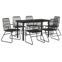 vidaXL 7 Piece Patio Dining Set Black PVC Rattan