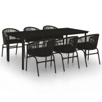 vidaXL 7 Piece Patio Dining Set Black