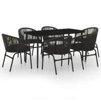 vidaXL 7 Piece Patio Dining Set Black