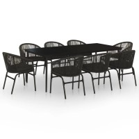 vidaXL 9 Piece Patio Dining Set Black