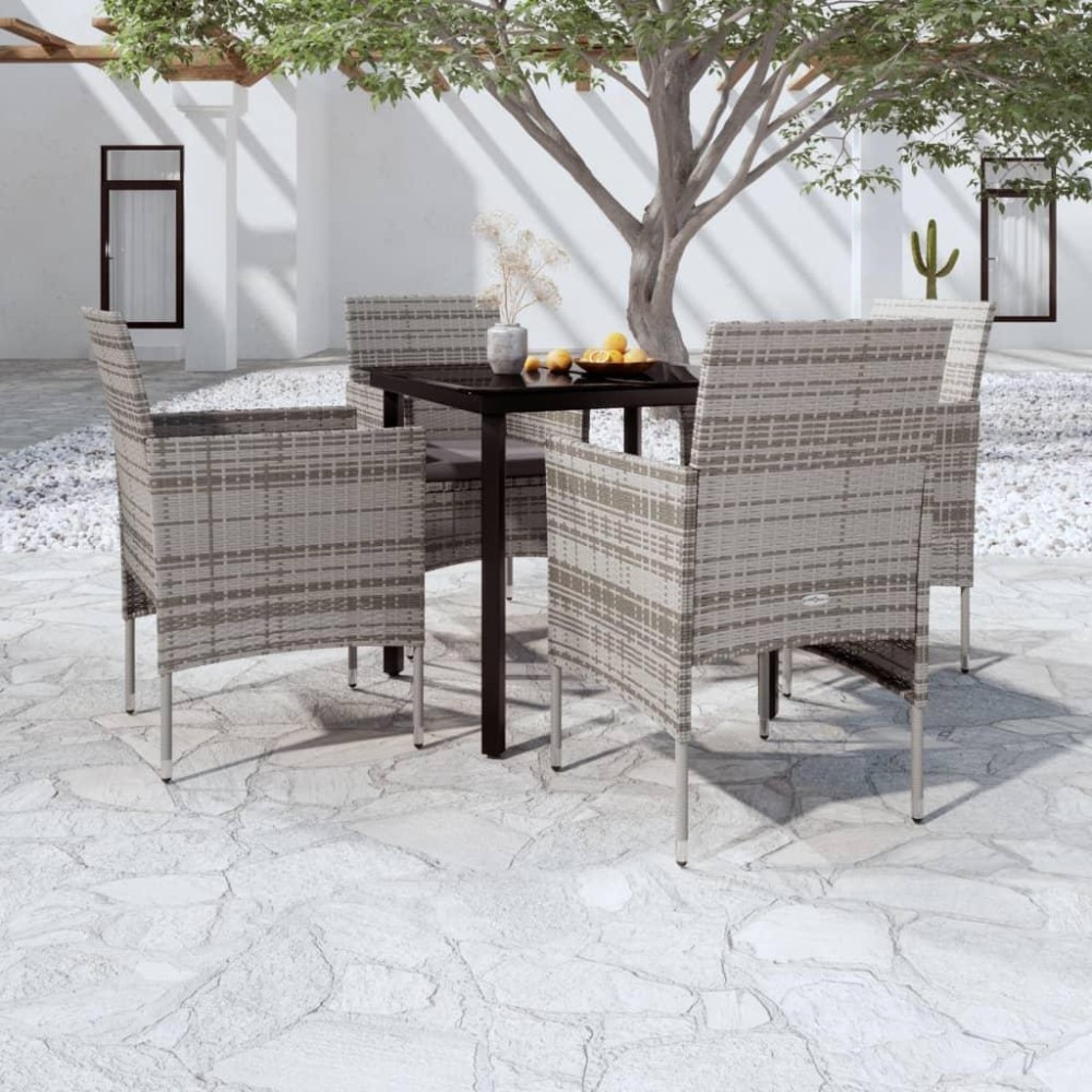 vidaXL 5 Piece Patio Dining Set with Cushions Gray and Black