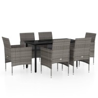 vidaXL 7 Piece Patio Dining Set with Cushions Gray and Black