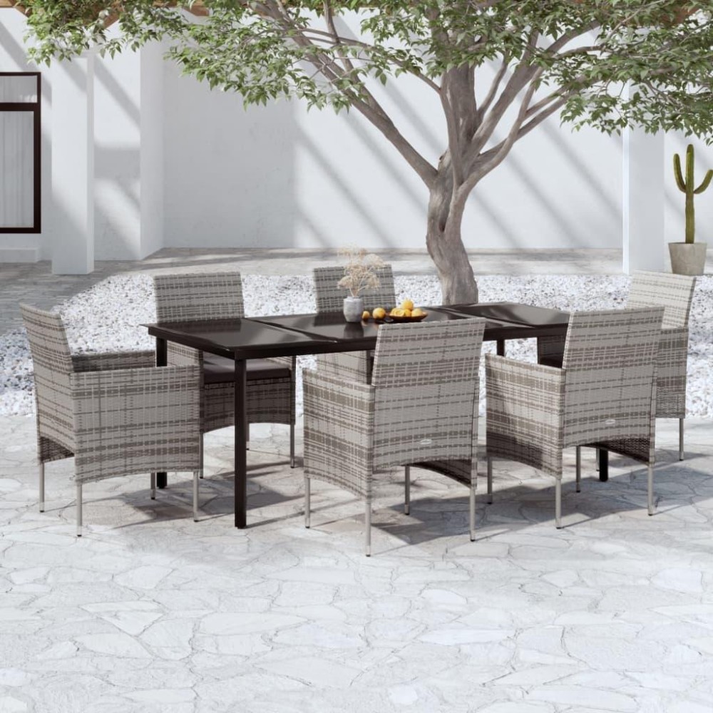 vidaXL 7 Piece Patio Dining Set with Cushions Gray and Black