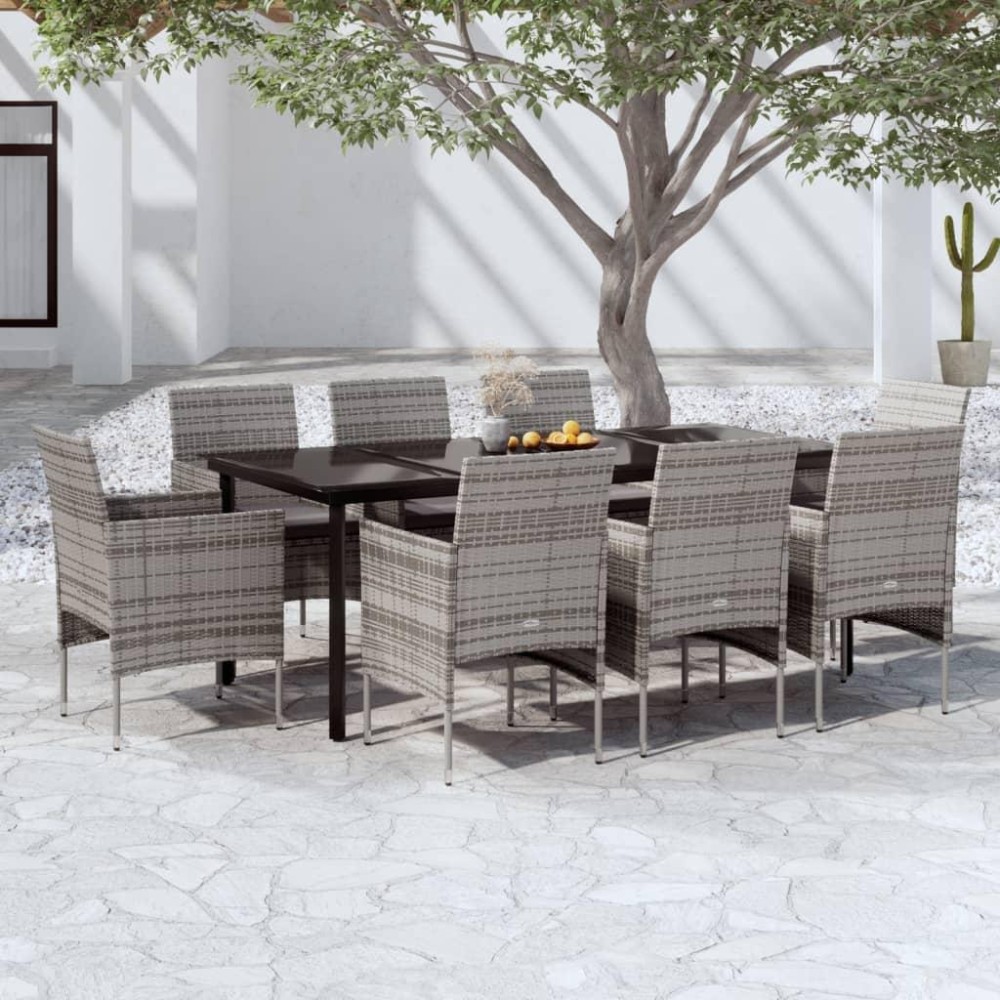 vidaXL 9 Piece Patio Dining Set with Cushions Gray and Black