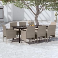 vidaXL 9 Piece Patio Dining Set with Cushions Beige and Black