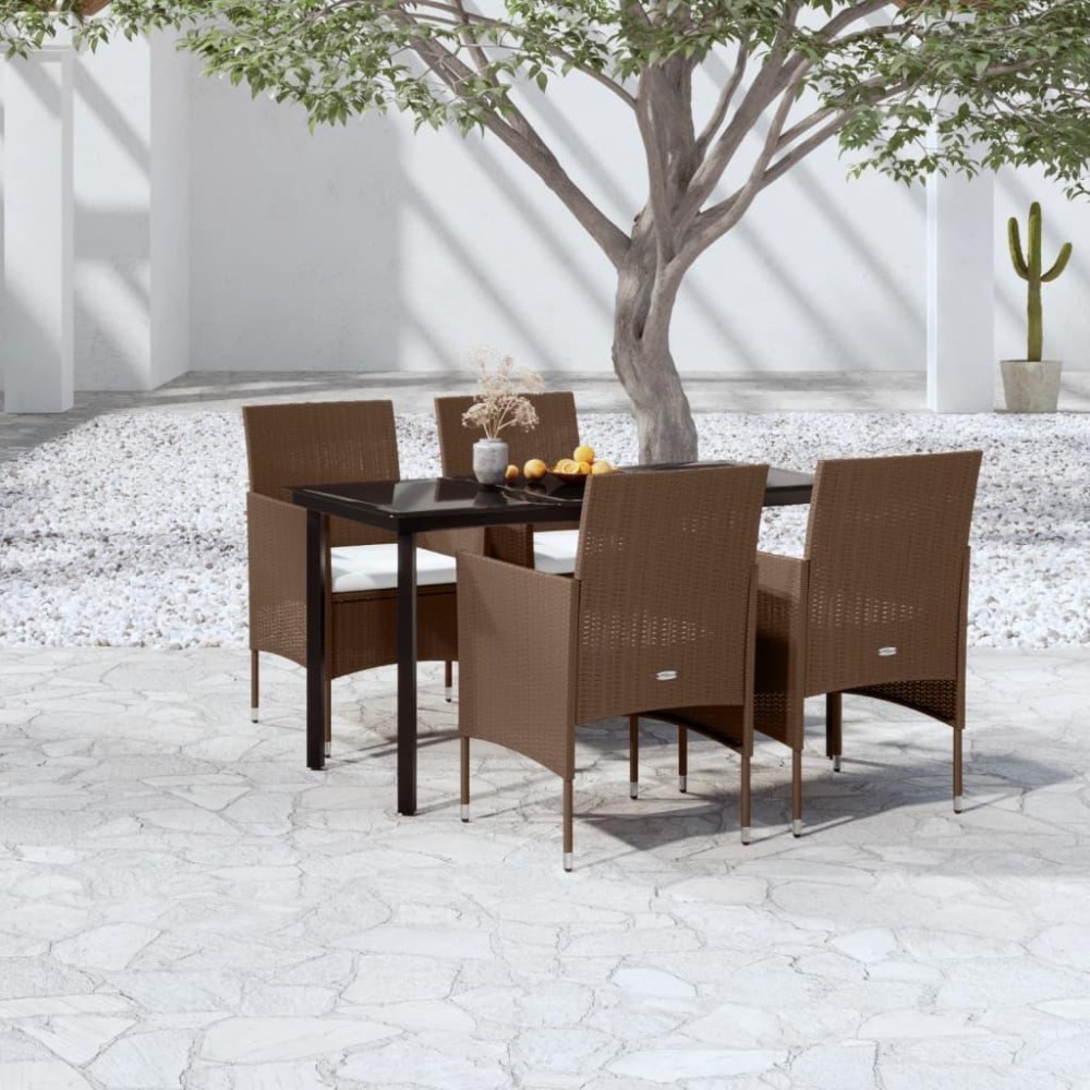 vidaXL 5 Piece Patio Dining Set with Cushions Brown and Black