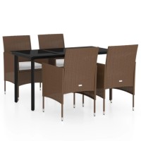 vidaXL 5 Piece Patio Dining Set with Cushions Brown and Black