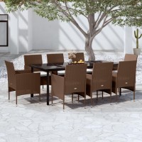 vidaXL 9 Piece Patio Dining Set with Cushions Brown and Black