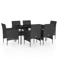 vidaXL 7 Piece Patio Dining Set with Cushions Black