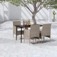 vidaXL 5 Piece Patio Dining Set with Cushions Beige and Black