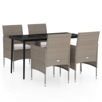 vidaXL 5 Piece Patio Dining Set with Cushions Beige and Black