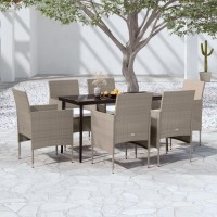 vidaXL 7 Piece Patio Dining Set with Cushions Beige and Black