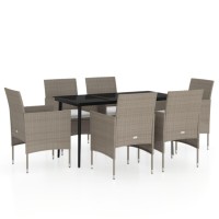 vidaXL 7 Piece Patio Dining Set with Cushions Beige and Black