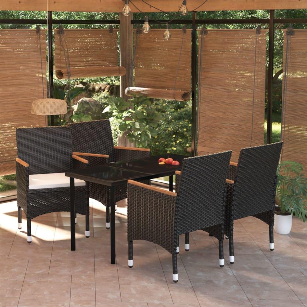 vidaXL 5 Piece Patio Dining Set with Cushions Black