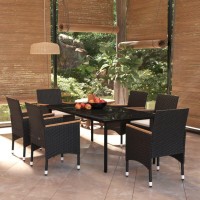 vidaXL 7 Piece Patio Dining Set with Cushions Black