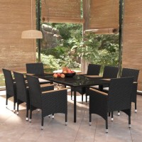 vidaXL 9 Piece Patio Dining Set with Cushions Black