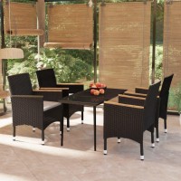 vidaXL 5 Piece Patio Dining Set with Cushions Black