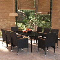 vidaXL 9 Piece Patio Dining Set with Cushions Black