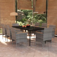 vidaXL 9 Piece Patio Dining Set with Cushions Gray and Black