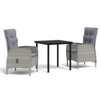 vidaXL 3 Piece Patio Dining Set with Cushions Gray and Black