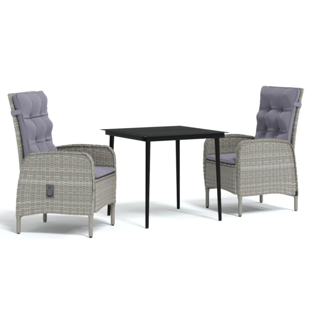 vidaXL 3 Piece Patio Dining Set with Cushions Gray and Black