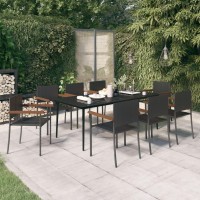 vidaXL 9 Piece Patio Dining Set Black