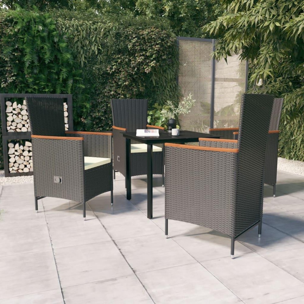 vidaXL 5 Piece Patio Dining Set with Cushions Black