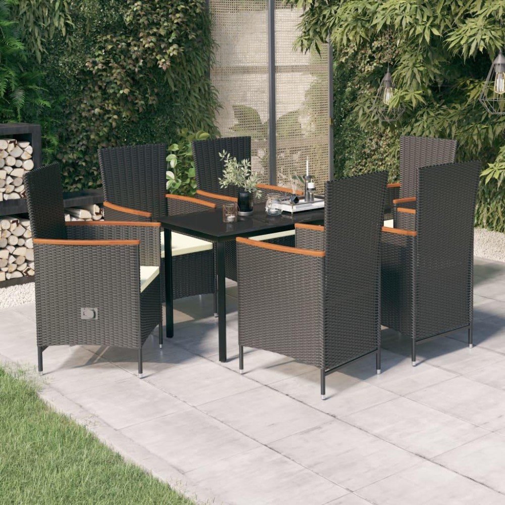 vidaXL 7 Piece Patio Dining Set with Cushions Black