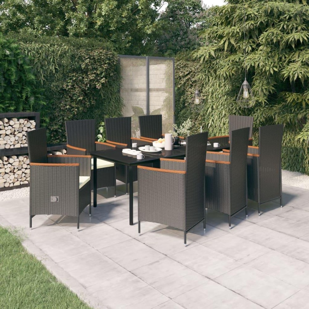 vidaXL 9 Piece Patio Dining Set with Cushions Black