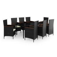 vidaXL 9 Piece Patio Dining Set with Cushions Black