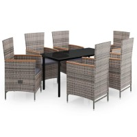 vidaXL 7 Piece Patio Dining Set with Cushions Gray