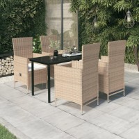 vidaXL 5 Piece Patio Dining Set with Cushions Beige