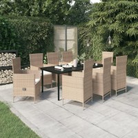 vidaXL 9 Piece Patio Dining Set with Cushions Beige