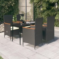 vidaXL 5 Piece Patio Dining Set with Cushions Black