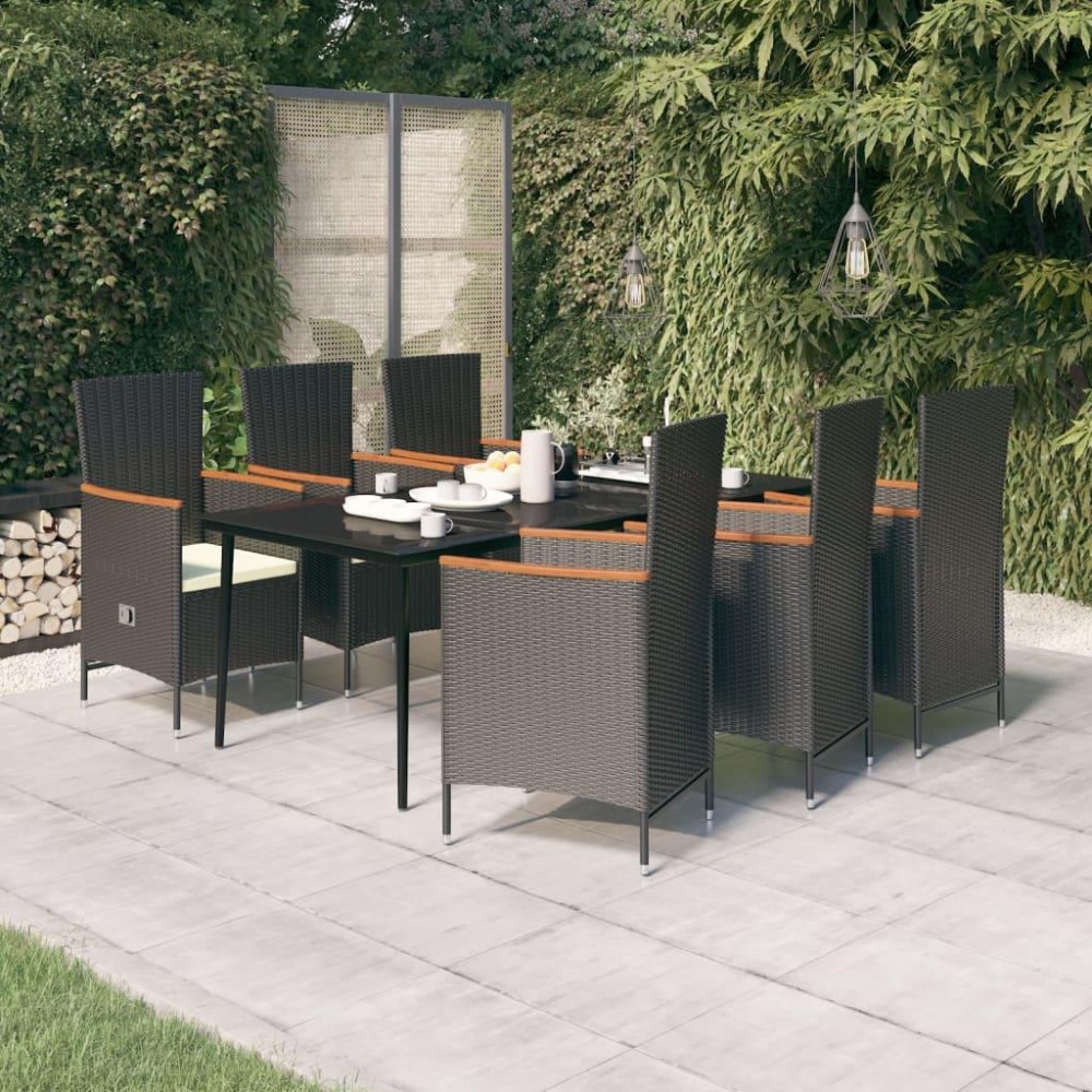 vidaXL 7 Piece Patio Dining Set with Cushions Black