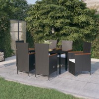 vidaXL 7 Piece Patio Dining Set with Cushions Black