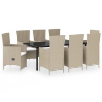 vidaXL 9 Piece Patio Dining Set with Cushions Beige