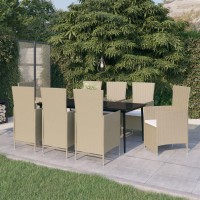 vidaXL 9 Piece Patio Dining Set with Cushions Beige