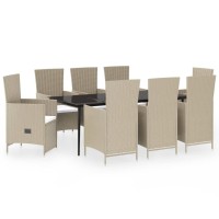 vidaXL 9 Piece Patio Dining Set with Cushions Beige