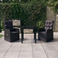 vidaXL 3 Piece Patio Dining Set with Cushions Black