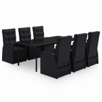 vidaXL 7 Piece Patio Dining Set with Cushions Black