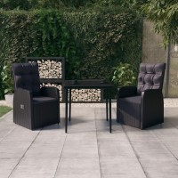 vidaXL 3 Piece Patio Dining Set with Cushions Black