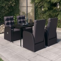 vidaXL 5 Piece Patio Dining Set with Cushions Black